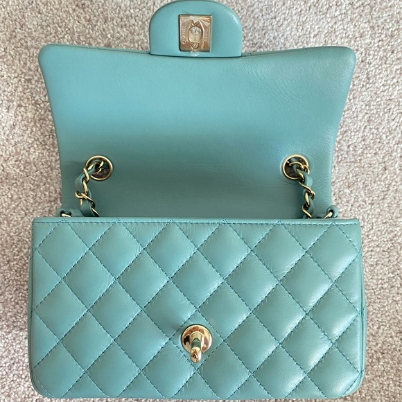 FULL SET - CHANEL Mini Classic Handbag (Blue / Turquoise with Champagne Gold HW) - Picture 4 of 13